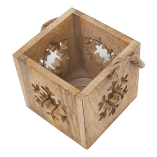 Lucidora - Natural Wooden Snowflake Tealight Candle Holder - Candle Holders