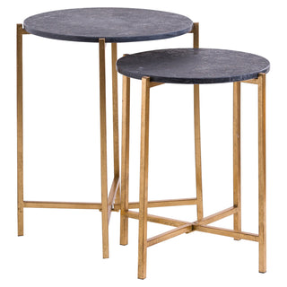 Lucidora - Set Of 2 Gold And Black Marble Tables - End Tables