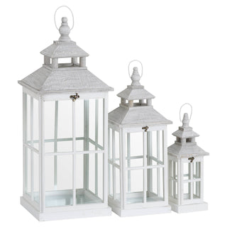 Lucidora - Set Of 3 White Window Style Lanterns With Open Top - Lanterns