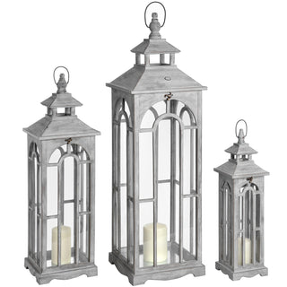 Lucidora - Set Of Three Wooden Lanterns With Archway Design - Lanterns