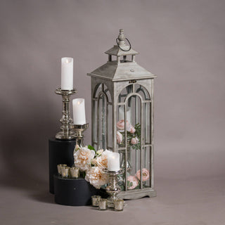 Lucidora - Set Of Three Wooden Lanterns With Archway Design - Lanterns