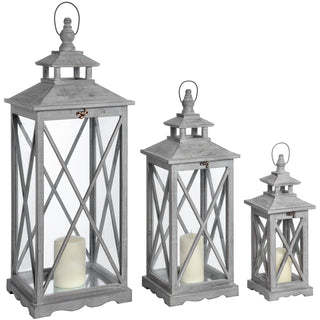 Lucidora - Set Of Three Wooden Lanterns With Traditional Cross Section - Lanterns