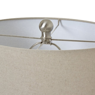 Lucidora - White Ceramic Ginger Jar Lamp With Linen Shade - Table Lamps