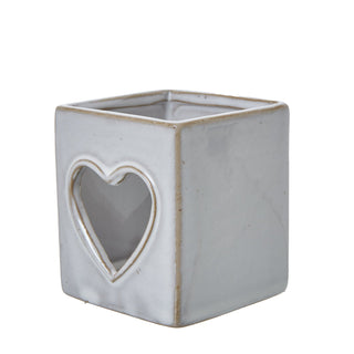 Lucidora - White Ceramic Heart Cut - Out Square Tealight Holder - Candle Holders