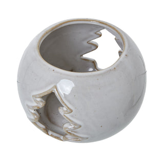 Lucidora - White Ceramic Tree Cut - Out Round Tealight Holder - Candle Holders