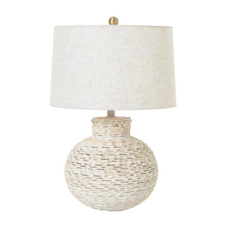 Lucidora - White Wash Bulbous Wicker Table Lamp With Linen Shade - Table Lamps