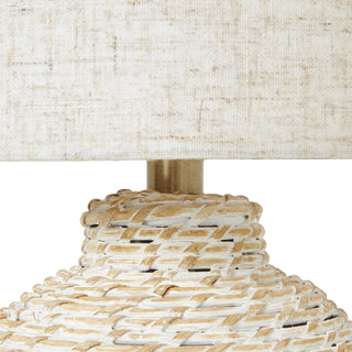 Lucidora - White Wash Small Bulbous Wicker Table Lamp With Linen Shade - Table Lamps