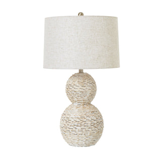 Lucidora - White Wash Wicker Globe Table Lamp With Linen Shade - Table Lamps