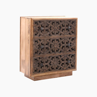 Lucidora - Zaayah Cut Work Wooden Three Chest of Drawers - Chest of Drawers