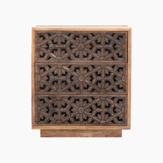 Lucidora - Zaayah Cut Work Wooden Three Chest of Drawers - Chest of Drawers