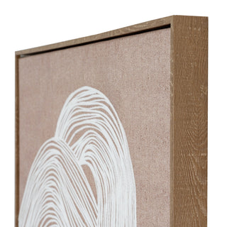 Detail of the frame's side profile, showing the wood grain texture and the depth of the artwork.