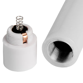 The screw-in base of the LED candle showing the battery spring contact and internal threading.