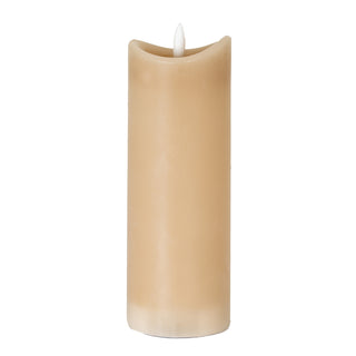Plain front-on view of the taupe LED candle showing the melted wax effect and plastic flame.
