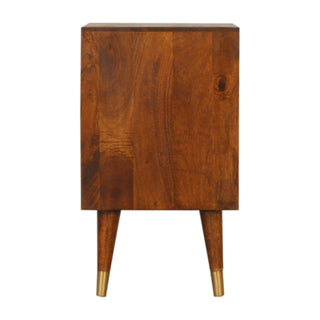 Plain side view of the dark wood cabinet body, showing the rich grain and tapered legs.