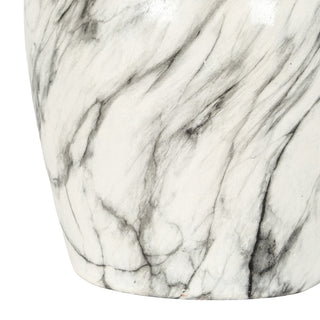 Close-up detail of the vase base, showing the texture and fine black veins of the marble effect finish.