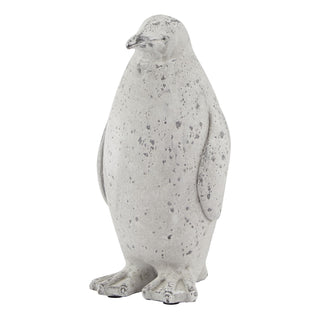 Plain front-on view of the medium grey penguin statue with a mottled stone effect texture.