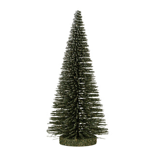 Plain studio shot of a medium dark green spindle brush tree with a frosted effect.