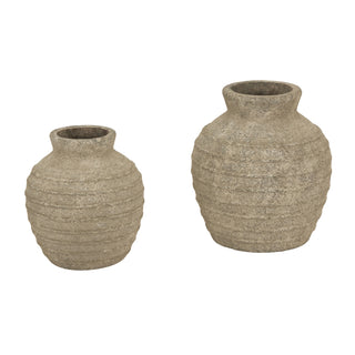 Medium Tuscan grey vase displayed next to a smaller version, showing the relative sizes and rough, ridged texture.