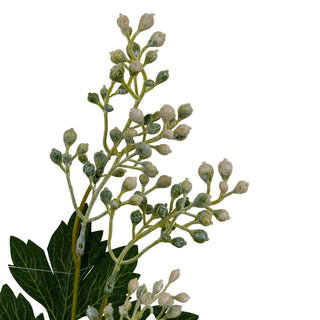 Close detail of the artificial milk thistle buds, showing the varied pale green and beige colouration.