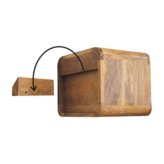 View showing the rear of the floating bedside cabinet and the separate wooden wall mounting bracket (cleat).