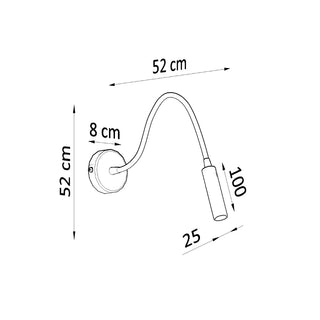 Technical drawing showing the dimensions of the AXIL wall light fixture.