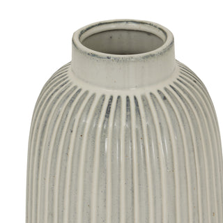 Detail shot of the vase opening and vertical fluting texture with speckled finish.