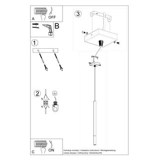 Technical diagram showing wiring and mounting instructions for the MOZAICA 1 ceiling pendant.
