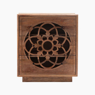 Lucidora - Natural Wood Flower of Life Three Chest of Drawers - Chest of Drawers