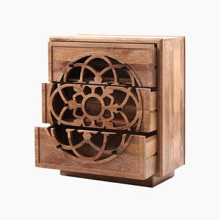 Lucidora - Natural Wood Flower of Life Three Chest of Drawers - Chest of Drawers