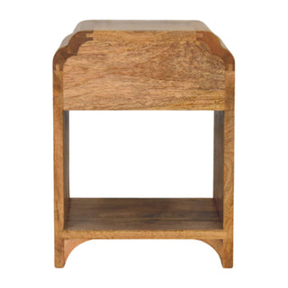 Full rear view of the oak-ish nightstand showing the solid back panel and wood grain.