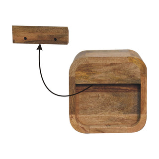 View showing the separate wooden wall mounting bracket with screw holes and the main bedside unit.