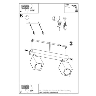 Installation instructions diagram for the ceiling light, showing mounting and electrical connections.