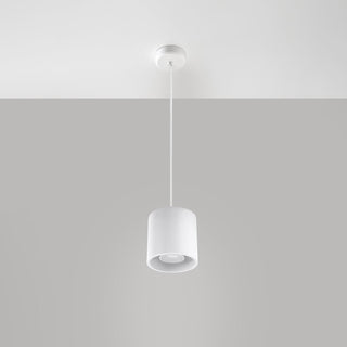Front view of the white Orbis pendant lamp, showing the underside opening and ceiling canopy.