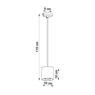 Technical drawing of the pendant lamp with dimensions: 110 cm drop, 10 cm shade height, 10 cm diameter.