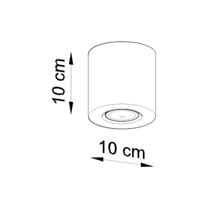 Diagram illustrating the light fixture's size, showing 10 cm height and 10 cm width.