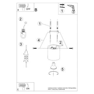 Technical diagram showing the assembly and wiring instructions for the ceiling light.