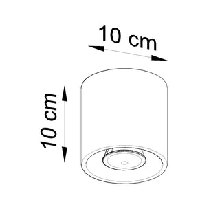 Technical drawing showing the cylindrical lamp dimensions: 10 cm height and 10 cm diameter.