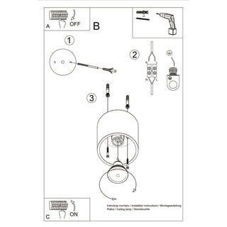 Diagram illustrating the wiring and mounting process for the cylindrical ceiling light fixture.