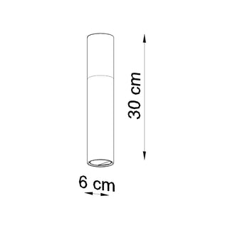 Technical line drawing showing the lamp dimensions: 30 cm height and 6 cm diameter.