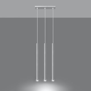 Three white cylindrical drops illuminated, showing bright directional downward light.