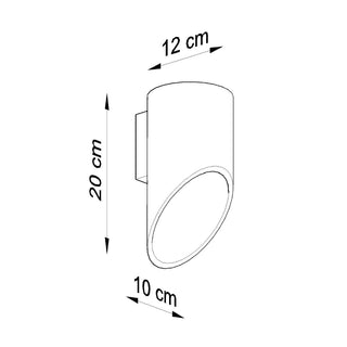 Technical drawing showing the dimensions of the cylindrical wall lamp: 20 cm high, 12 cm deep.