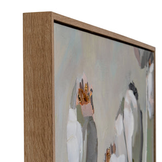 Side profile view showing the textured wood-effect frame and the depth of the canvas within.