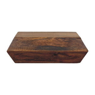 Plain front-on product shot of the dark wood wall-mounted unit with angled edges and visible grain.