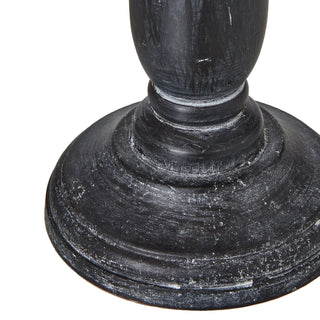 Close up showing the distressed grey paint finish on the lamp base foot.