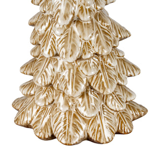 Close detail of the ceramic tree base, showing the tiered texture and glossy beige glaze pooling in the grooves.