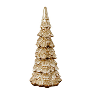 Glossy beige and brown variegated glaze highlighting the overlapping leaf texture of the ceramic tree.