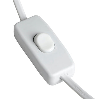 Close-up of the white inline rocker switch on the lamp cable.