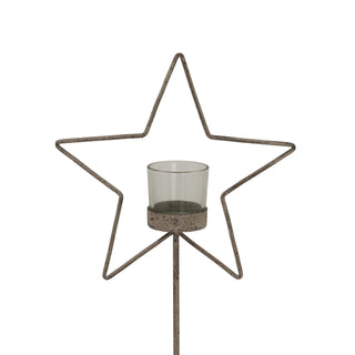 Plain front-on view of the star-shaped metal wire frame holding the central glass votive cup.