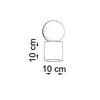 Technical drawing illustrating the lamp's size; 10 cm diameter base and 10 cm height.