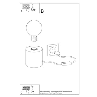 Technical sketch illustrating bulb fitting, power connection, and the ON/OFF switch controls for the lamp.